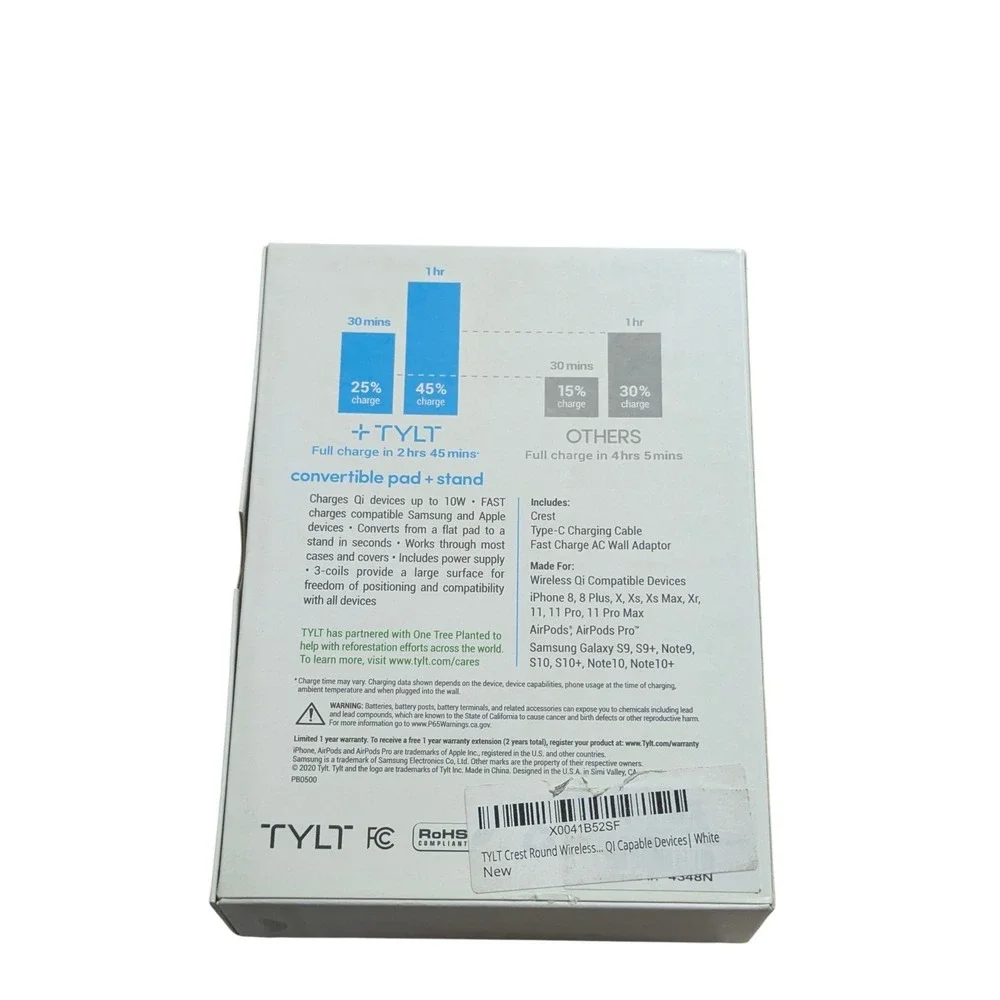 Bb-N TYLT Crest Convertible Fast Wireless Charger 10W‎ From Pad To Stand, White